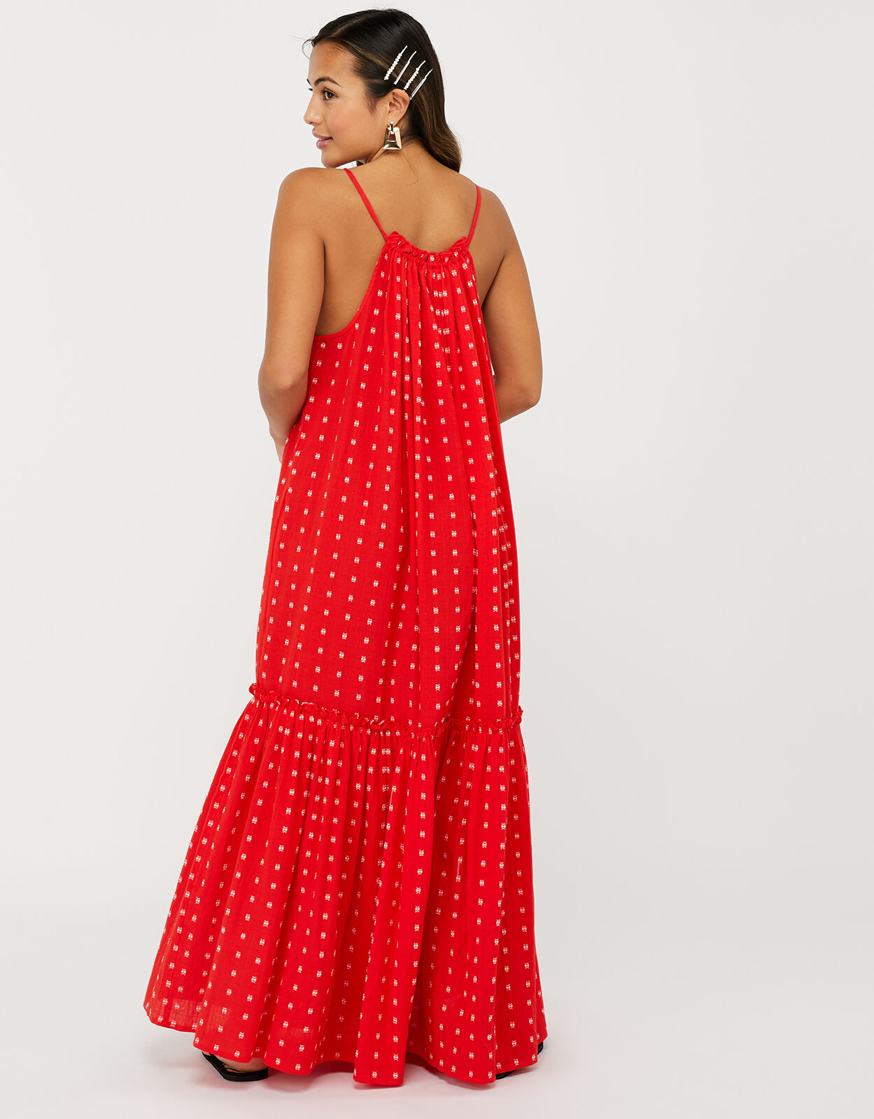 High Neck Maxi Dress in Pure Cotton Red ...